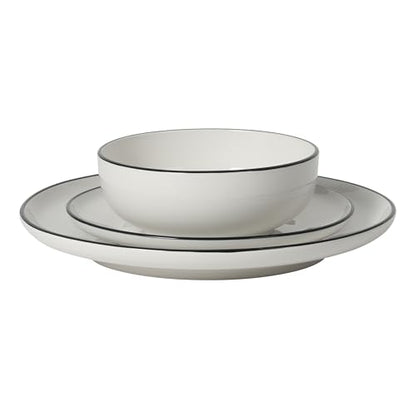 Gibson Home Havenstone 12-Piece Dinnerware Set – Dinner Plates, Salad Plates & Bowls, Classic White With Black Rim Everyday Dish Set for Home, Kitchen, Microwave & Dishwasher Safe - color: White w/ Black Rim (Havenstone)