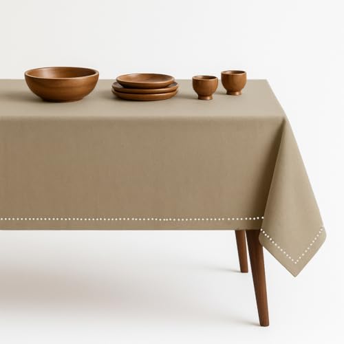 Beige Cotton Tablecloth, Table Cover 52x70 Inch, Fits 4-6 Seats, Soft, Durable, Washable, Wrinkle Resistant, Rectangle Table Cloth for Dining, Family Dinner, Everyday Use, Home Decor - color: Beige, size: 70" x 52" (Rectangular)