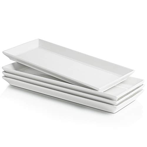 Sweese Porcelain Serving Platters 11.7 Inch - Elegant White Rectangular Plates, Set of 4 for Parties, Sushi, Appetizers - size: 11.7 Inch