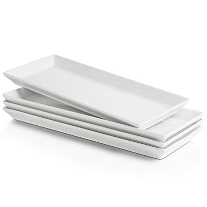 Sweese Porcelain Serving Platters 11.7 Inch - Elegant White Rectangular Plates, Set of 4 for Parties, Sushi, Appetizers - size: 11.7 Inch