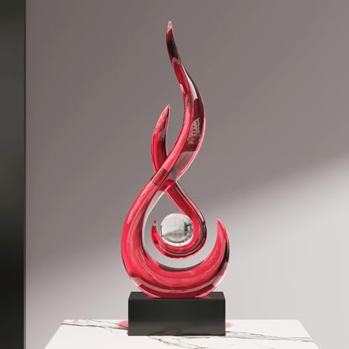 FJS Red Abstract Flame Sculpture for Living Room Coffee Table Decor | Modern Red Sculpture Decor For Living Room, Shelf, Dinins Table Centerpiece, Office Desk, 11.8"H Minimalist Hone Accent - color: A - 11.8"h Red