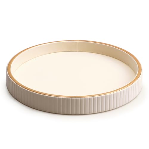 Leather Tray Desktop Storage Organizer, Round Valet Tray, White | Premium Serving Trays Decorative Tray Desk Organizer for Sundries Cosmetics Phone Wallet Keys Cutlery, 10x10in - color: White Disc