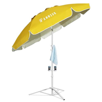 AMMSUN Shade Umbrella, Premium Portable Umbrella with Stand, 6.5ft Lightweight Free Standing Canopy for Sporting Games, Adjustable Instant Sun Protection and Easy to Carry, Yellow - color: Yellow
