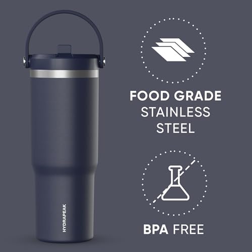 Hydrapeak Nomad 32oz Stainless Steel Insulated Travel Tumbler with Handle & Straw Lid, Leakproof, Cupholder Friendly, Back to School, College Dorm, Gym & Everyday Hydration, Cold 24 Hours (Navy) - color: Navy