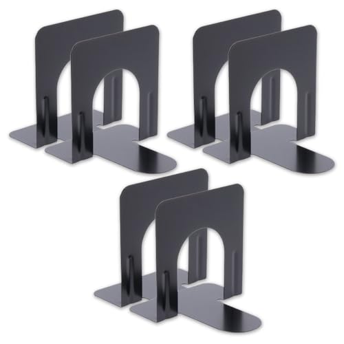 1InTheOffice 3 Pack Heavy Duty Black Metal L-Shaped Non-Skid Bookends for Heavy Books, 6 Pieces