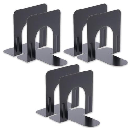 1InTheOffice 3 Pack Heavy Duty Black Metal L-Shaped Non-Skid Bookends for Heavy Books, 6 Pieces