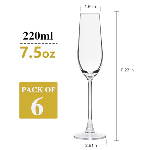 Champagne Flutes 7.5oz, Champagne Glasses Set of 6,Unique Gift | Elegant Champagne Glasses for Birthday, Wedding, Anniversary, Wedding Toasting Glasses for Home Bar, Special Occasions - style: Elegant Tapered