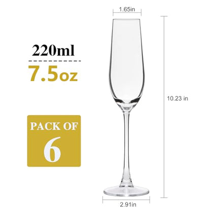 Champagne Flutes 7.5oz, Champagne Glasses Set of 6,Unique Gift | Elegant Champagne Glasses for Birthday, Wedding, Anniversary, Wedding Toasting Glasses for Home Bar, Special Occasions - style: Elegant Tapered