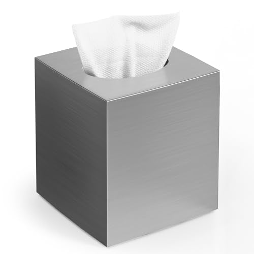 Tissue Box Cover,Square Acrylic Tissue Holder with Non-Slip Base,Sliver | Fits standard facial tissue boxes,modern decorative aesthetic for bathroom countertops,dressers,night stand,parlors,office - color: Sliver, size: 1 Tissue Box Cover