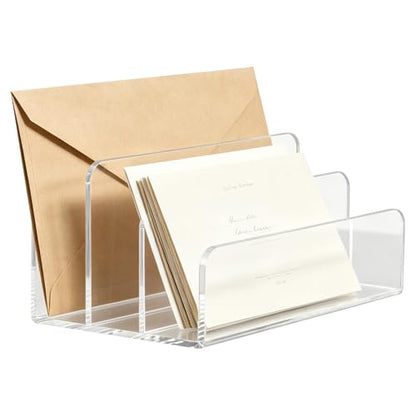 3-Compartment Clear Acrylic Mail Organizer, 4 mm Thick Vertical Desktop Letter Sorter for Mail, Letters, Bills, Files and Magazines, Desktop Organizer for Office Home Classroom