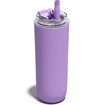 16 oz Insulated Coffee Tumblers, Travel Coffee Tumblers with Straw (Purple) | Double-Wall Stainless Steel Tumbler, Leak Proof Tumbler, Reusable Cups with Lids for lced and Hot Drinks - color: 16-Purple, size: 16 Ounces