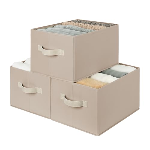 StorageWorks Closet Storage Bins, Light Brown, Large, 3-Pack | Closet Organizer Storage Baskets, Fabric Storage Bins for Shelves, Closet Organization, Organizer Bins - color: Light Brown, size: Large