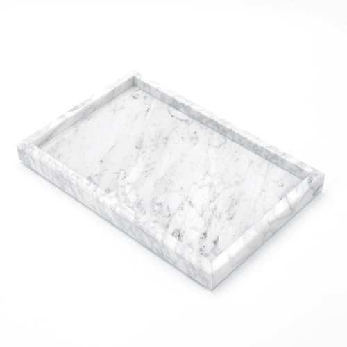 Yew & Tulip Natural Carrara White Marble Vanity Tray, Natural White Marble Serving Tray for Bathroom, Kitchen, Vanity, Home Decor, Wedding etc. (12" x 8" x 1.2") - color: Carrara White
