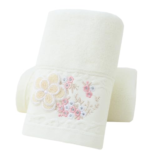 Hand Towels Set of 2 Embroidered Floral Pattern 100% Cotton Absorbent Soft Decorative Towel for Bathroom (Ivory) - color: 2 Ivory