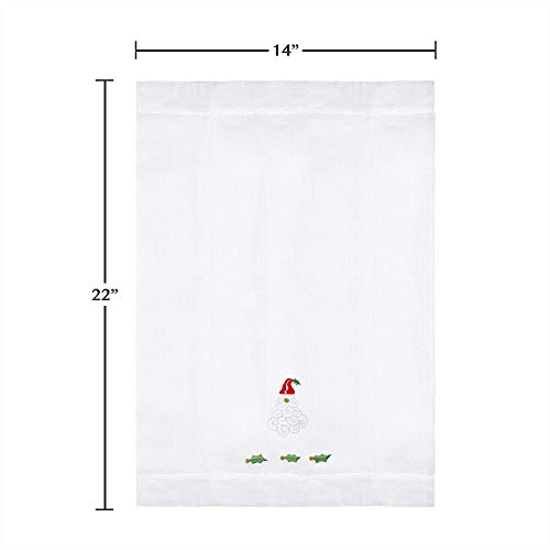 Saro Lifestyle Embroidered Santa Claus Christmas Hemstitched Linen Cotton Guest Towel (Set of 4), White, 14"x22" - color: Santa Claus