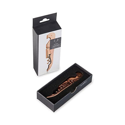 Viski Summit Double Hinged Waiters Corkscrew Wine Opener with Foil Cutter, Durable Stainless Steel with Built-in Bottle Opener for Beers and Soft Drinks, Home Bar, Kitchen, Travel, Set of 1, Copper - style: Copper