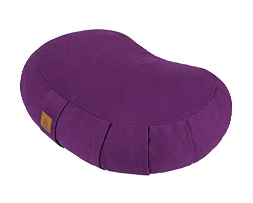 Crescent Zafu Meditation Pillow, D=17" W=11" H=5.5" Zabuton Yoga Bolster, Meditation Cushion, Floor Pouf Yoga Pillow Zippered Organic Cotton Cover Natural Buckwheat kneeling pillow - Large - color: Purple
