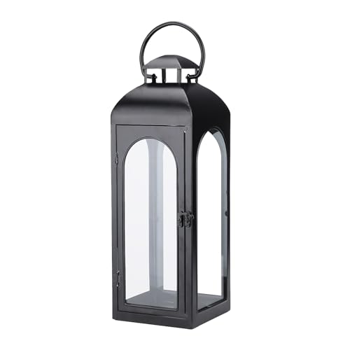 Bdor 20 Inch Outdoor Indoor Lantern Decor Black Metal Candle Lantern 1 Pack | Tempered glass panels, sturdy metal frame, front-opening door, farmhouse decor for porch, fireplace, patio,home indoor decor - size: 20 Inch