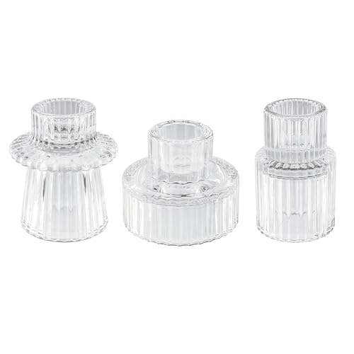 Glass Candlestick Holders, Taper Candle Holders, Set of 3, Clear | Double-sided Crystal-Clear glass taper candle holders for wedding centerpieces,parties,Christmas,Thanksgiving, and home decor - color: Clear, size: 3 PCS