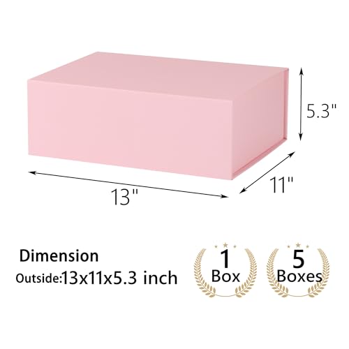 Pink Gift Box,13x11x5.3 Large Gift Boxes With Lids For Presents Includes Ribbon And Diy Printable Sticker Paper,Bridesmaid Proposal Box,Magnetic Gift Box For Birthday,Wedding,Graduation - color: 13x11x5.3inch-Pink-Pack 5