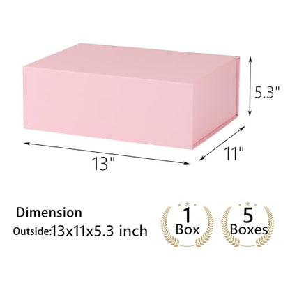 Pink Gift Box,13x11x5.3 Large Gift Boxes With Lids For Presents Includes Ribbon And Diy Printable Sticker Paper,Bridesmaid Proposal Box,Magnetic Gift Box For Birthday,Wedding,Graduation - color: 13x11x5.3inch-Pink-Pack 5