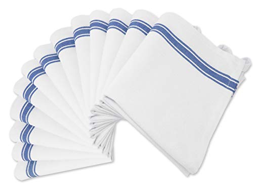 Aunti Em's Kitchen Dish Towels Set (13 Pack) Natural Cotton Fabric for Embroidery - Zero-Lint Cloth for Drying Glasses, Plates, Hand - 25.5 x 15.5 Inch (13-Pack Blue Stripes) - color: 13-pack Blue Stripes