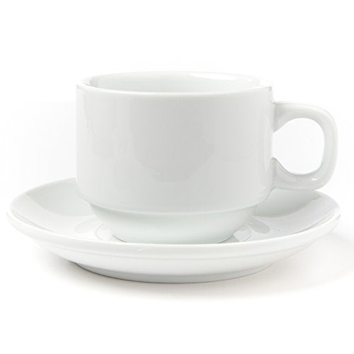 Huji Stack-able Porcelain 4 Ounces Espresso Turkish Coffee Cups and Saucer with Chrome Rack (1)