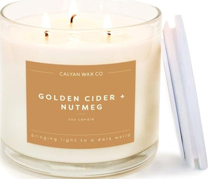 Calyan Wax Co. Golden Cider & Nutmeg 3 Wick Scented Candle - 43 Hour Burn | Made in the USA Luxury Clean Soy Wax Candles - Long Lasting Large Glass Jar Candle for Home - 3 Wicks - 14.9oz - color: Golden Cider + Nutmeg