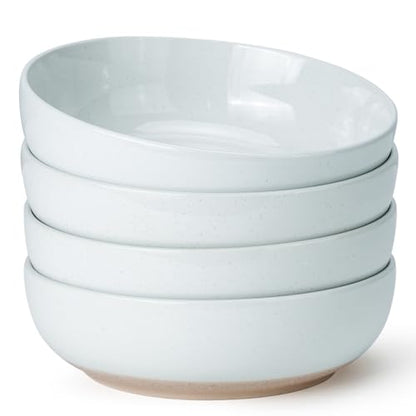 Pasta Bowls Set of 4, 34oz Speckled Ceramic Bowls Set for Serving Salad, Pasta, Soup, Dinner, 8" Wide and Deep Bowls, Dishwasher & Microwave Safe, Matte Terracotta Base (Gray White) - color: Gray White, size: 4pcs