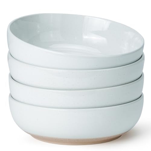 Pasta Bowls Set of 4, 34oz Speckled Ceramic Bowls Set for Serving Salad, Pasta, Soup, Dinner, 8" Wide and Deep Bowls, Dishwasher & Microwave Safe, Matte Terracotta Base (Gray White) - color: Gray White, size: 4pcs