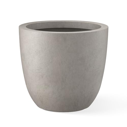 Kante Weathered Concrete Planter 10" Dia All-Weather Round Small Pot | Handcrafted Cement Bowl, Anti-Frost & UV Outdoors, Plug for Indoor, Lightweight & Durable, Modern Home, Garden, Porch - color: Weathered Concrete, size: 10"d