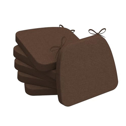 AAAAAcessories D-Shaped Chair Cushions, 2" Thick Dining Chair Pads with Ties and Removable, Machine-Washable Cover, 17" x 16", Set of 6, Brown - color: Brown, size: 6 Count(Pack of 1)
