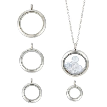 4pcs Photo Locket Charms Necklace Round Stainless Steel Locket Pendants Crystal Double-Sided Picture Frame Memory Locket Charm with 17.7inch Chain for Wedding Jewellery Making Photo - color: Silver A