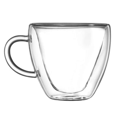 2 Pack Heart Shaped Double Walled Insulated Glass Coffee Mugs or Tea Cups，Beautiful Heart Shape, Thermo Insulated Premium Quality Borosilicate Glass, Set of 2 (8.5 oz, 240 ml)