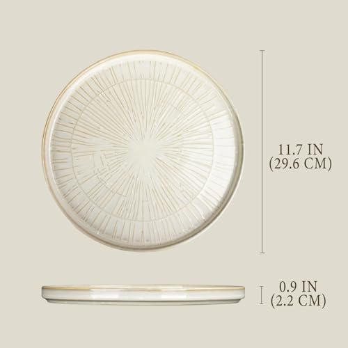 11.7-inch Ceramic Dinner Plate Set of 4, Ceramic Salad Plate Set, Retro Cream-Style Dinner Plate,Suitable for salads, appetizers, snacks, and sushi，Oven and dishwasher safety - color: White 6