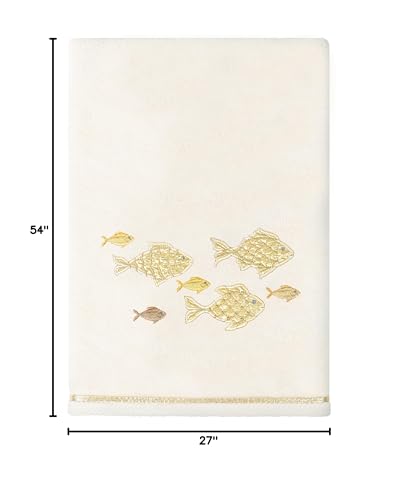 Treasure 4-Piece Premium Towel Set, Sparkling Applique Fish, Ultra Plush Turkish Cotton, Durable, Perfect for Bathroom, 2 Bath 2 Hand Towels, Beige - color: Beige, size: 2 Pcs Bath 2 Pcs Hand Towel