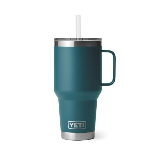 YETI Rambler 35 oz Tumbler with Handle and Straw Lid, Travel Mug Water Tumbler, Vacuum Insulated Cup with Handle, Stainless Steel, Agave Teal - color: Agave Teal, style: 35oz