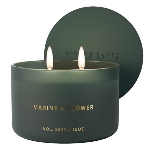 Hidden Label Marine Flower Soy Candle, 10 oz 2-Wick | Soy wax jar candle, up to 45 hours, fresh floral marine scent for bath, bedroom, living room and gifts - color: Marine Flower