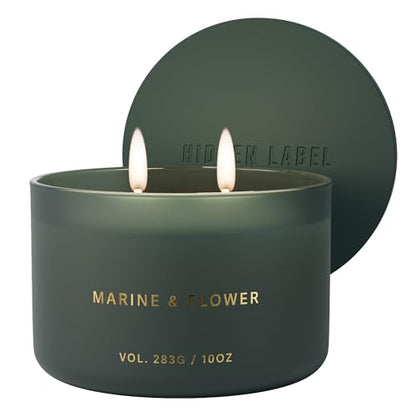 Hidden Label Marine Flower Soy Candle, 10 oz 2-Wick | Soy wax jar candle, up to 45 hours, fresh floral marine scent for bath, bedroom, living room and gifts - color: Marine Flower