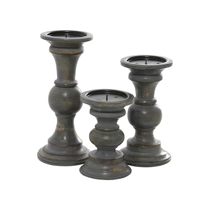 Deco 79 Wood Decorative Candle Holder Candle Stand, Set of 3 Candlestick Holder 6", 8", 10"H, Dark Gray
