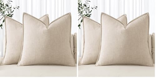 MIULEE Decorative Linen Pillow Covers 18x18 Inch Natural Beige Boho Farmhouse Neutral Christmas Couch Throw Pillows for Bed Pack of 4 Accent Modern Pillowcase Sofa Livingroom Home Decor - color: Natural Beige, size: 18" x 18" (Pack of 4)