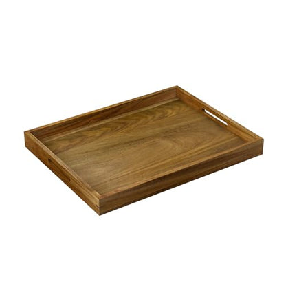17 inch Acacia Wood Serving Tray with Handles, Decorative Display Tray for Coffee Table, Breakfast in Bed, Food Dinner
