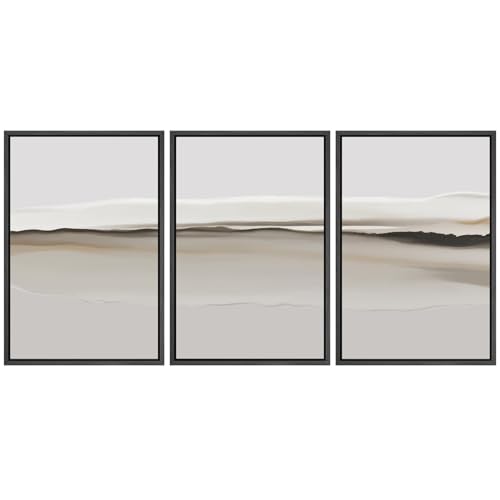 SIGNFORD Framed Canvas Print Wall Art Set Neutral Abstract Landscape Soft Earthy Gradients Illustrations Modern Art Relax/Calm for Living Room, Bedroom, Office - 16"x24"x3 Black - color: A06-2507-yuk06, size: 16"x24"x3 Panels Black