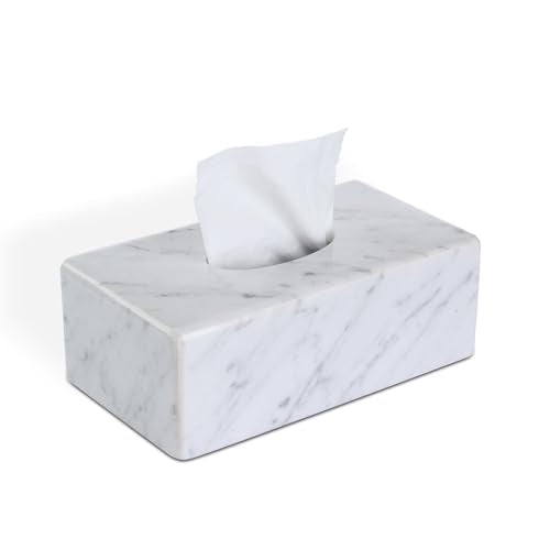 Natural Marble Tissue Box Cover, Carrara White Tissue Organizer 10 x 5.7 x 3.5 inch, Heavy Stone Decorative Box, Rectangle Tissue Box Holder for Home Decor, Kitchen, Bathroom, Bedroom - color: Carrara White Rect