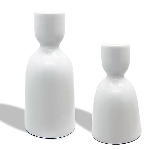 Candlestick Holders, Ceramic White Taper Candle Holder Candlelight Stand Candleholder, Modern Boho Candle Holders for Desktop Table Setting Dining Bathroom Wedding Decoration,2 Pack - color: White 2