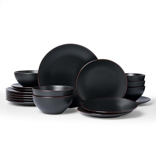 Famiware Venus Ceramic Plates and Bowls Sets, Speckled Dinnerware for 6 | Matte Black, 18pc Stoneware Dishes, Chip Resistant, Microwave & Dishwasher Safe, Everyday & Formal Dining, Modern Minimalist - color: Black, size: Serves 6 (18pc)