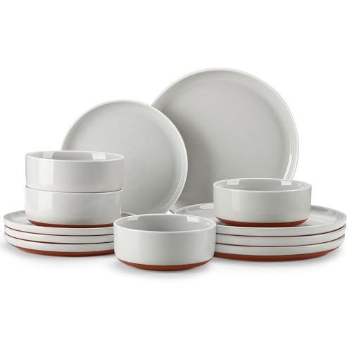 MALACASA Plates and Bowls Sets, 12 Pieces Modern Stoneware Dinnerware Set for 4 Kitchen Dinner Set Ceramic Dishware Dishes Set Microwave and Dishwasher Safe, Grey, Series TARA - color: Gray, size: 12 Pcs (Service for 4)