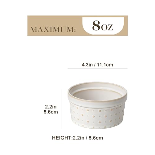 MALACASA 8 oz Ceramic Ramekins Set of 4, Creme Brulee Souffle Oven Safe | Ceramic Ramekins for Creme Brulee, Souffle, Pudding, Custard, Arctic White - size: 8 oz