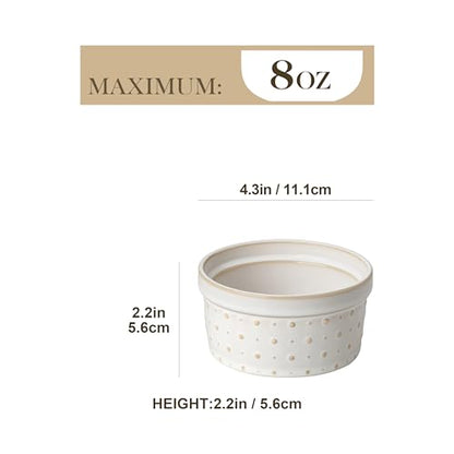 MALACASA 8 oz Ceramic Ramekins Set of 4, Creme Brulee Souffle Oven Safe | Ceramic Ramekins for Creme Brulee, Souffle, Pudding, Custard, Arctic White - size: 8 oz