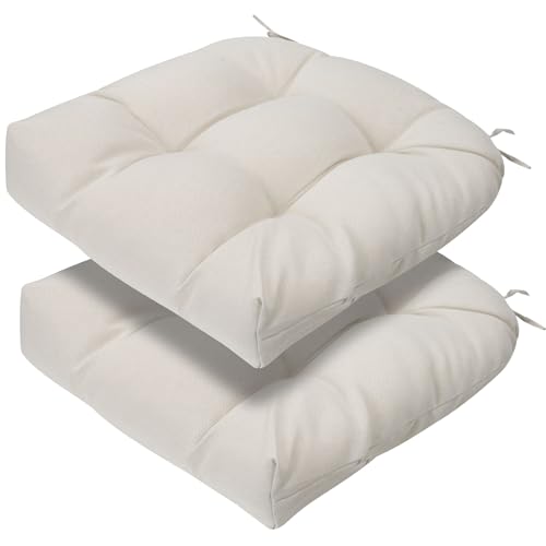 Magpie Fabrics Outdoor Tufted Seat Cushion 19"x19" Set of 2 (Cream) | Waterproof Patio Chair Pads with ties Tatami Floor Pillow for Room Garden Balcony Office - color: Cream